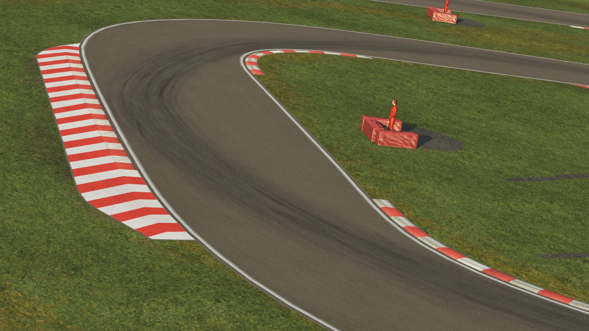 KartSim Genk Circuit simulation – close-up of technical corner for precision braking and kart control training.