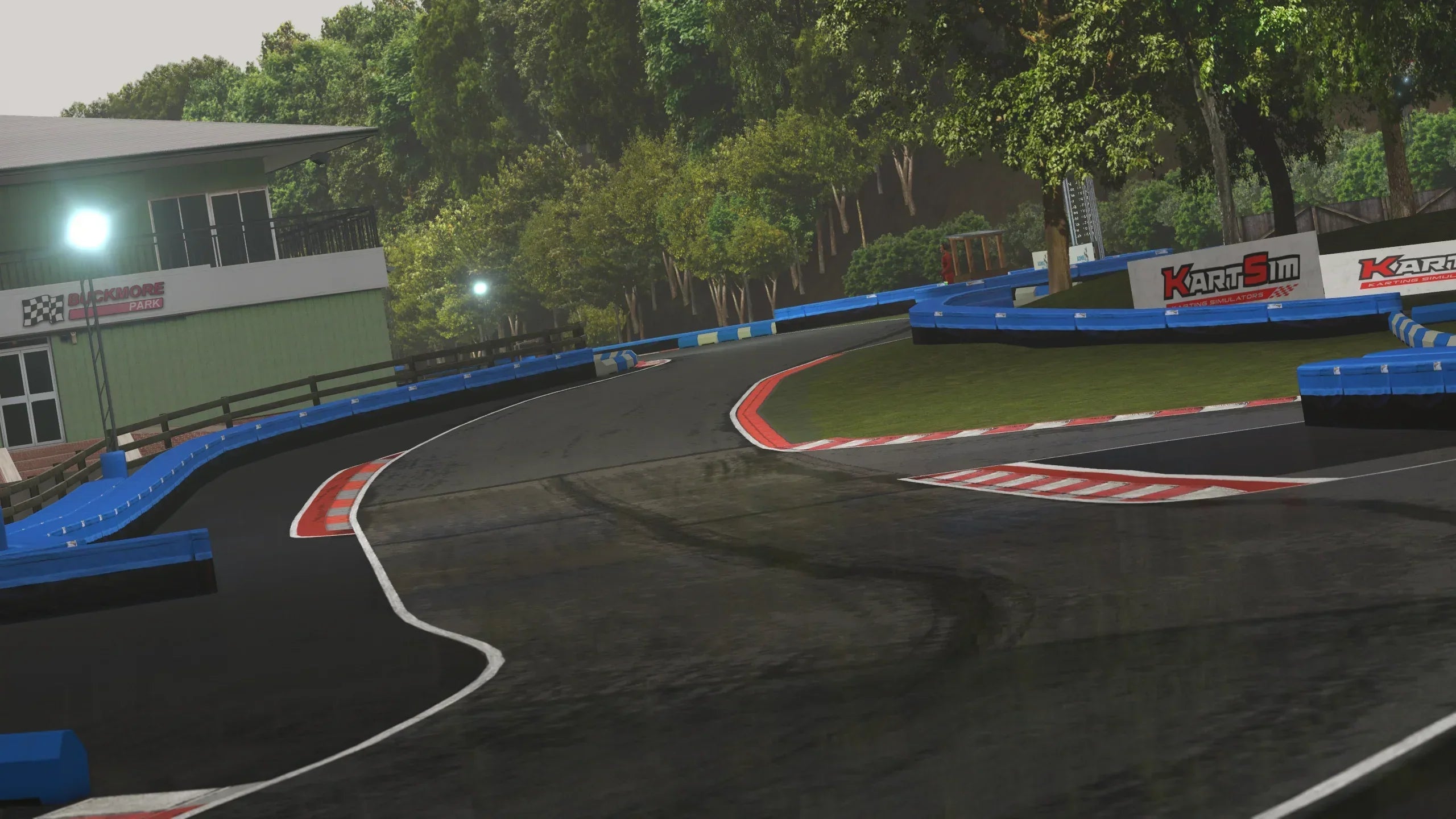 Wet Weather Night Racing – The track glistening under the lights after rainfall, with reflections and sheen adding to the drama and realism.