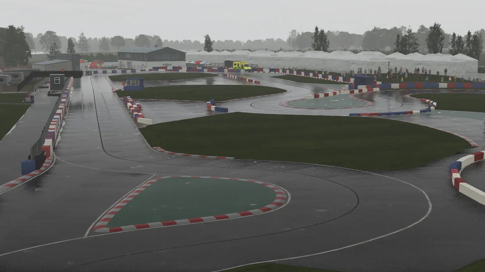 A low-angle view of a sweeping corner, showing the camber and racing kerbs in detail. This section rewards smooth steering input and commitment through the turn.