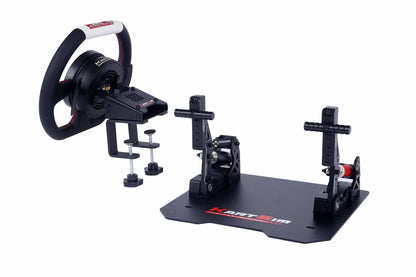 KartSim eSports simulator bundle showing a professional karting wheel with table clamp and a dual-pedal load cell system, designed for high-performance racing simulation.