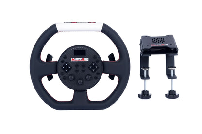 KartSim eSports racing wheel with clamp-style table mount, ideal for stable simulator setups without a full cockpit rig.