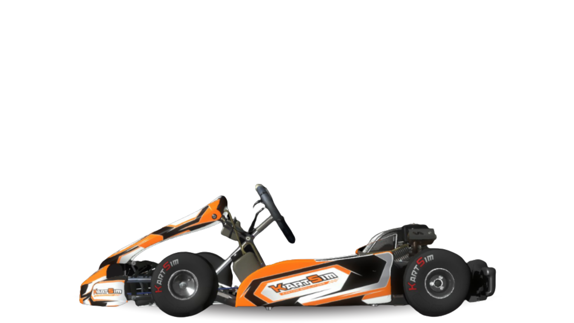 Realistic side view of the KartSim 2024 4-Stroke kart model, ideal for simulating entry-level and club racing experiences.