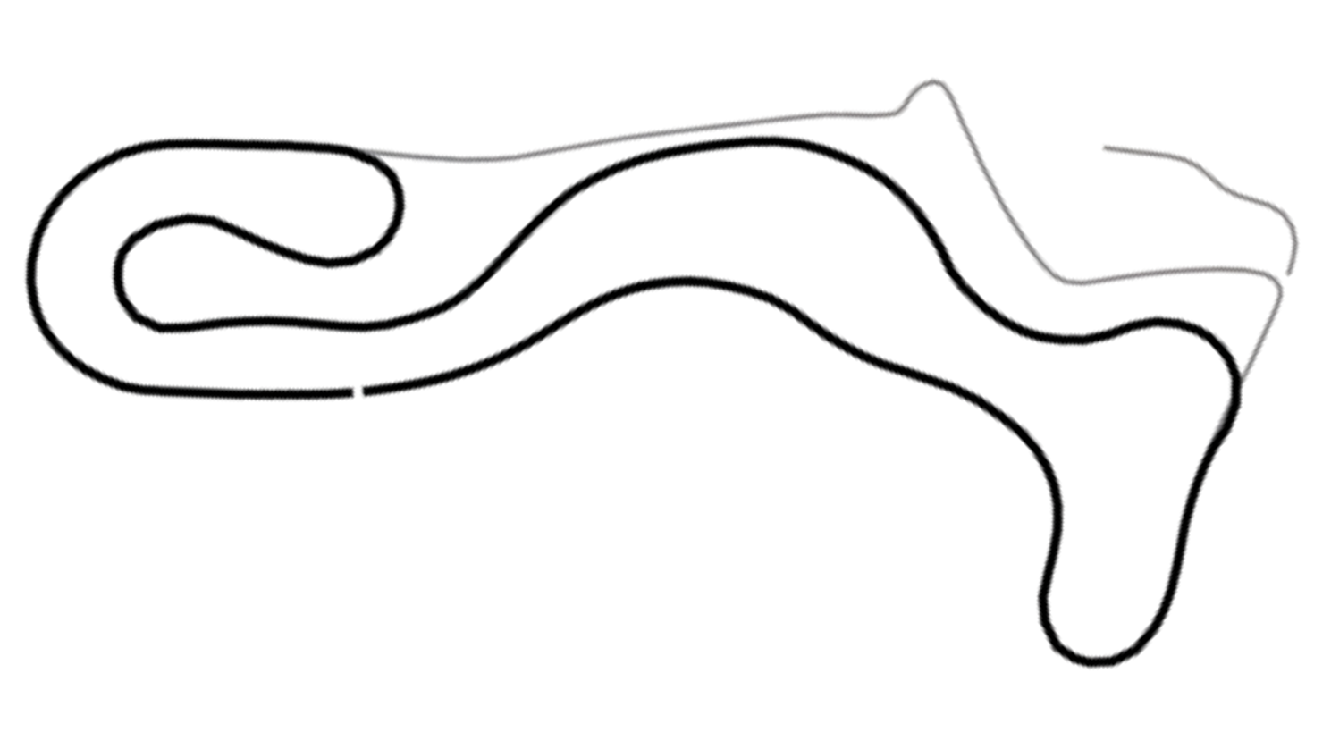 Track map of Buckmore Park kart circuit from KartSim Pro UK software, featuring elevation changes and flowing corners.