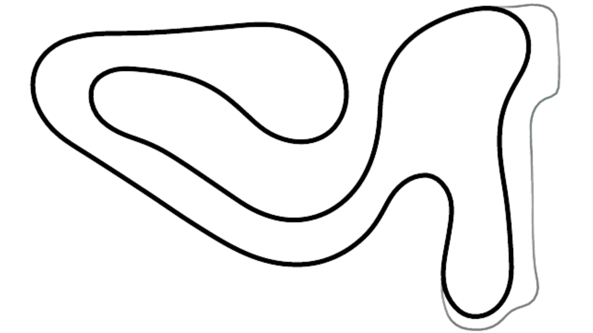 Track map of Ellough Park kart circuit layout from KartSim Pro UK software, illustrating the fast sections and corner sequences.