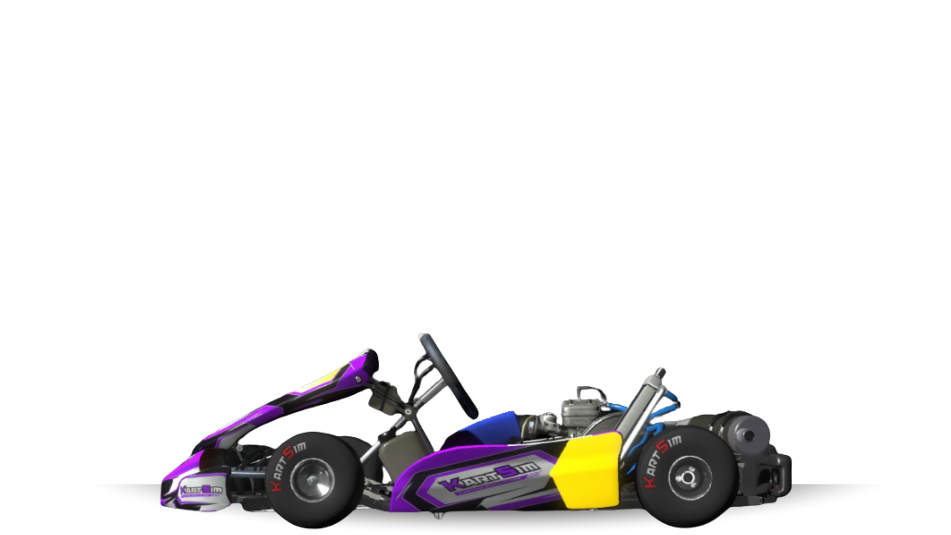 IAME Swift Cadet US kart with 100cc 2-stroke engine, designed for cadet drivers, featured on KartSim software for immersive virtual kart racing