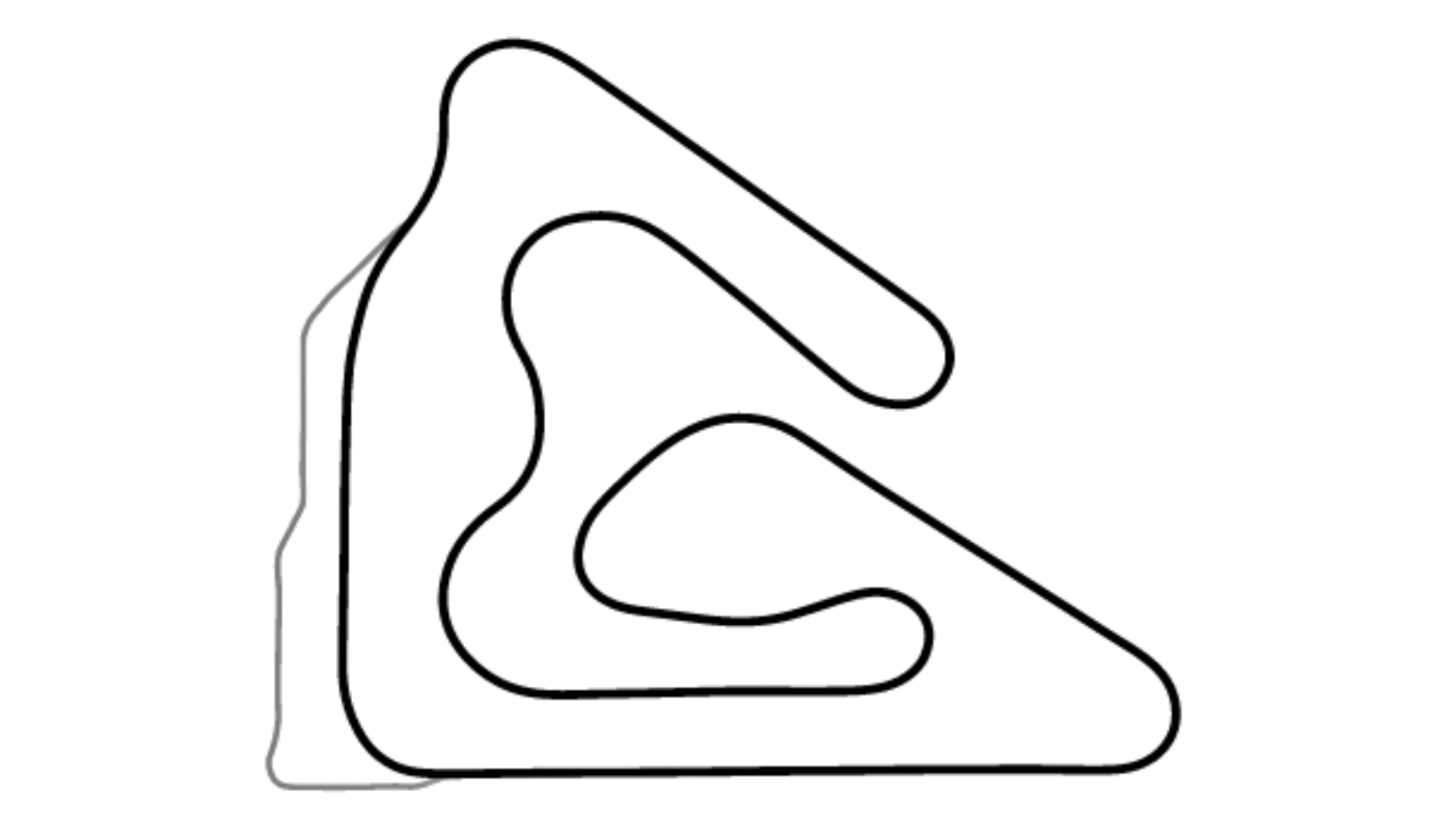 Minimalist black line drawing of K1 Circuit Pro race track layout on white background for KartSim software