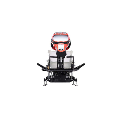 Front view of KartSim Cadet Motion Simulator featuring real cadet kart chassis, Simucube direct drive system, motion platform, and race-spec pedals. Built for karting driver development and immersive training.