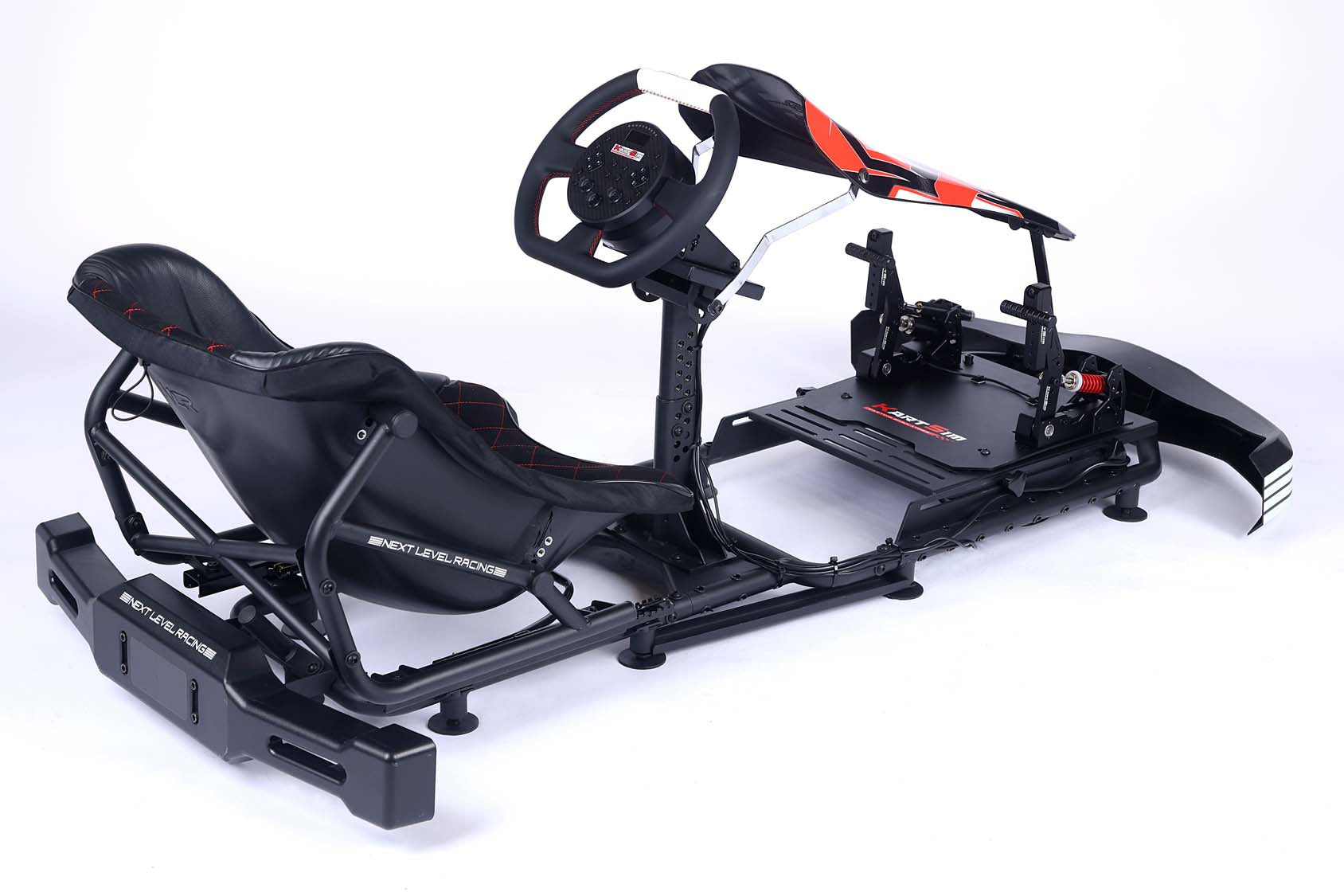 KartSim Esports Simulator cockpit with kart-style seat, wheel mount, and pedal plate—professional training tool for kart racers (gaming PC not included)