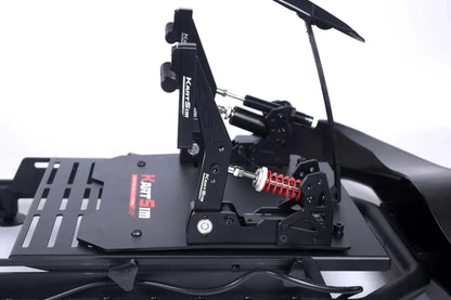 KartSim custom-engineered load cell pedal system with adjustable resistance and hydraulic dampers for realistic karting simulation and precision braking control