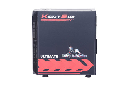 KartSim Ultimate Gaming PC with custom black and red karting-themed case design, featuring KartSim branding and kart graphics, engineered for high-performance racing simulation.