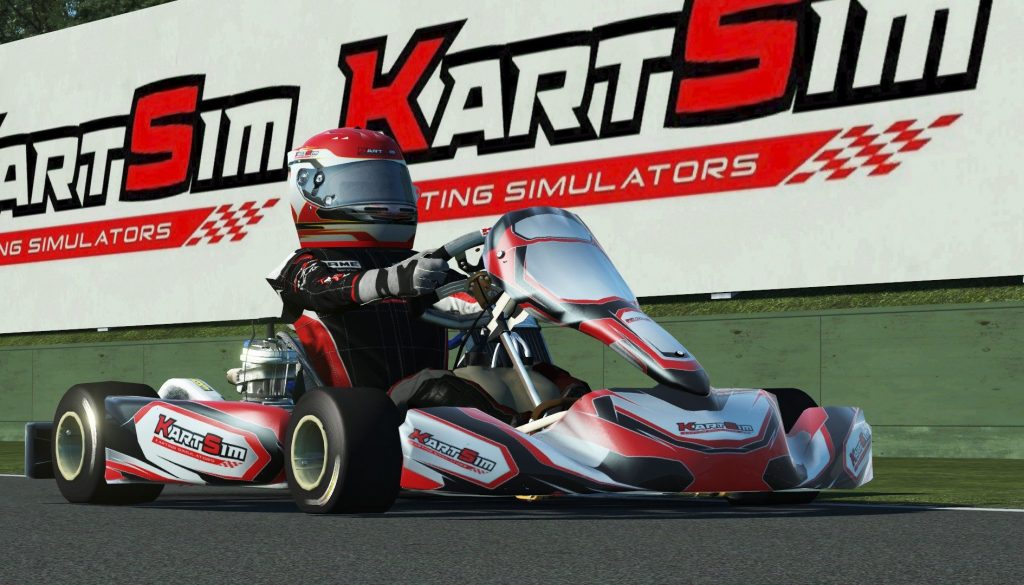Simulated X30 kart render from KartSim software — professional training tool for kart racers