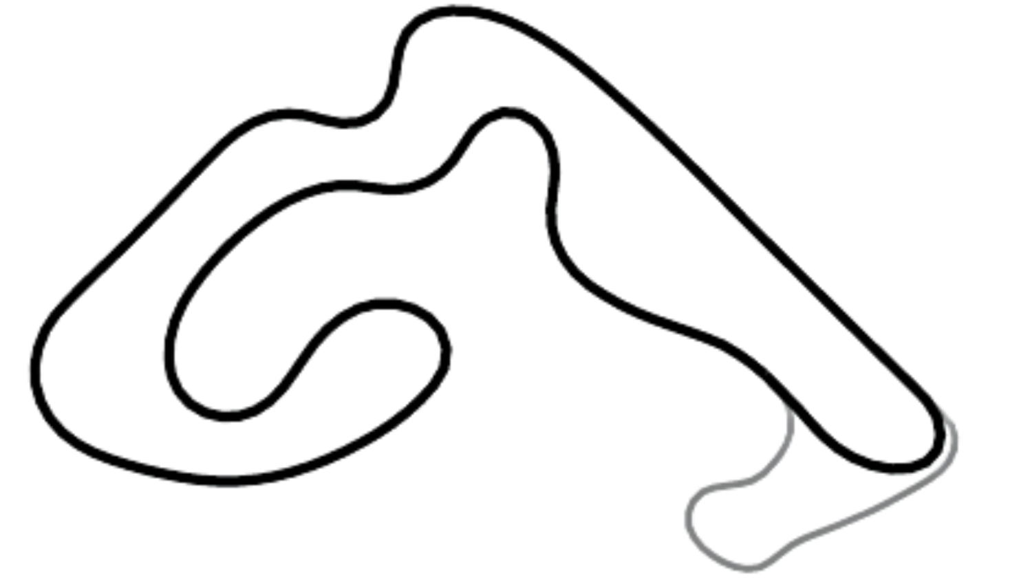 Track map of Llandow kart circuit from KartSim Pro UK software, with a compact and twisty configuration.