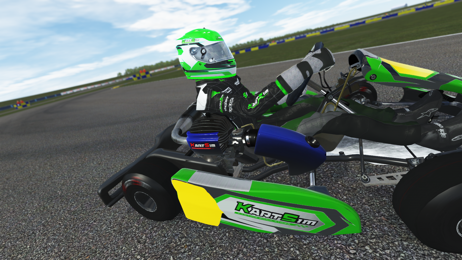 Mini 60 EU 005 kart with 60cc 2-stroke engine, designed for young drivers in Europe, featured on KartSim software for immersive virtual kart racing