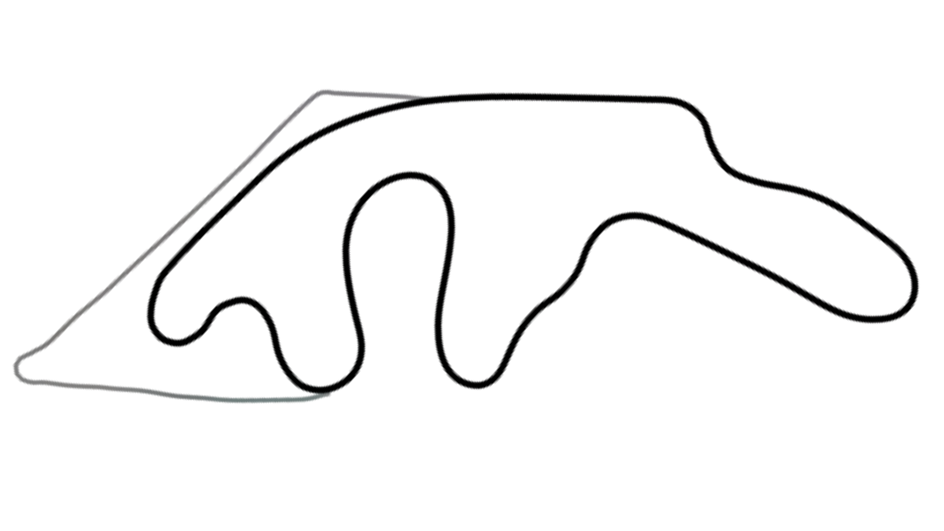 Black and white line drawing of Road America race track layout with sweeping curves on white background for KartSim software
