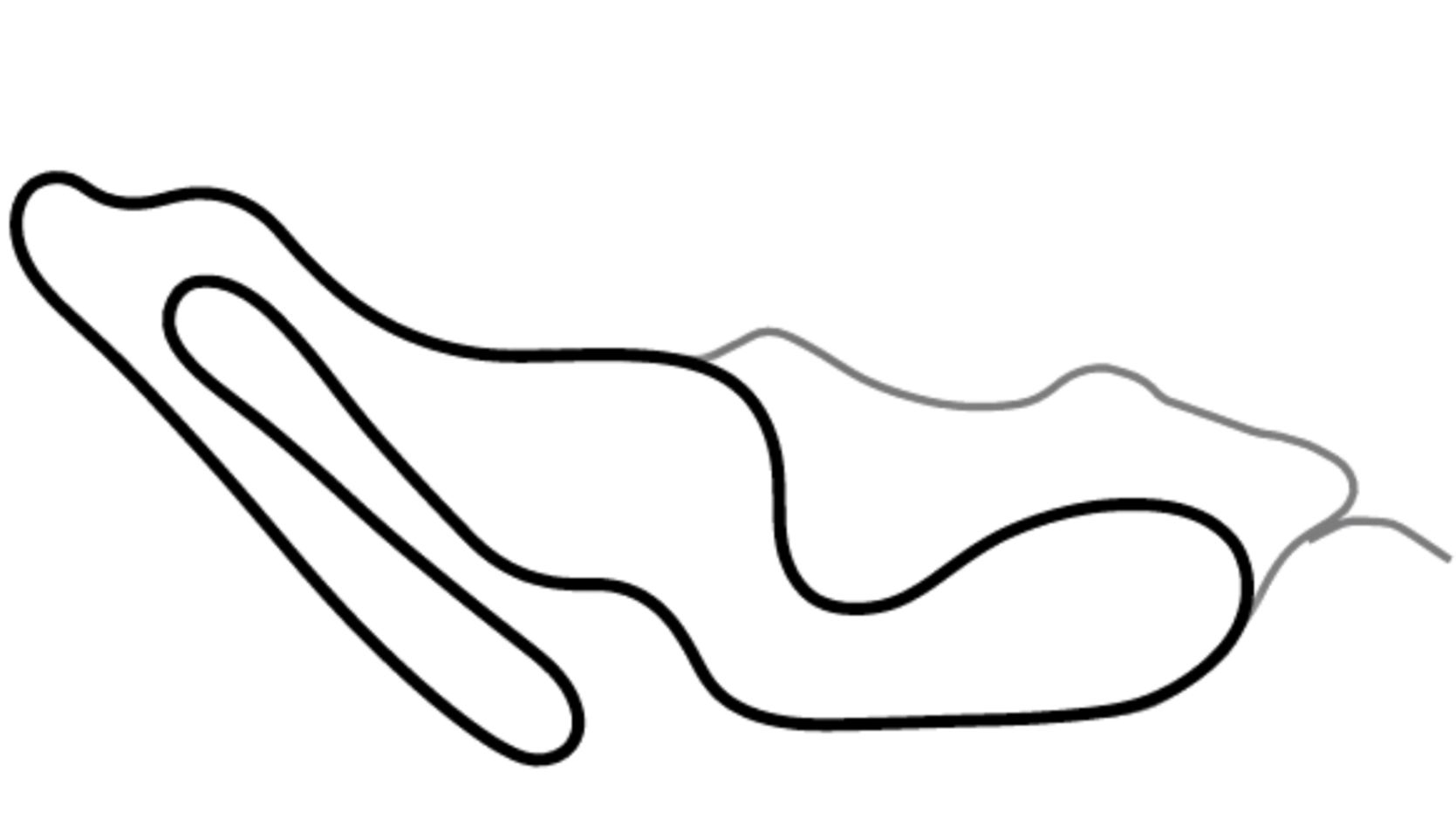 Track map of Rowrah kart circuit from KartSim Pro UK software, surrounded by scenic landscape with a challenging layout.
