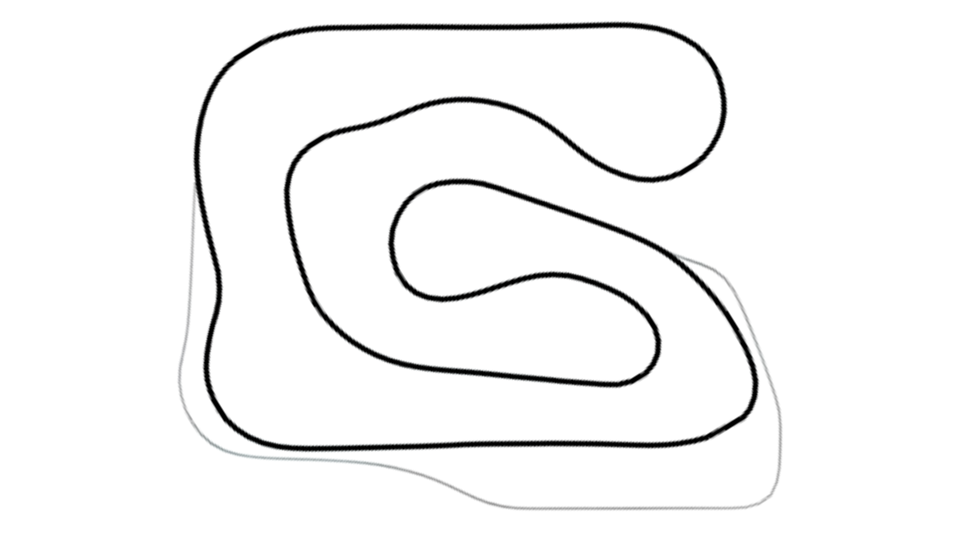 Black and white line drawing of Trackhouse Motorplex kart racing track layout with twists and turns on white background for KartSim software