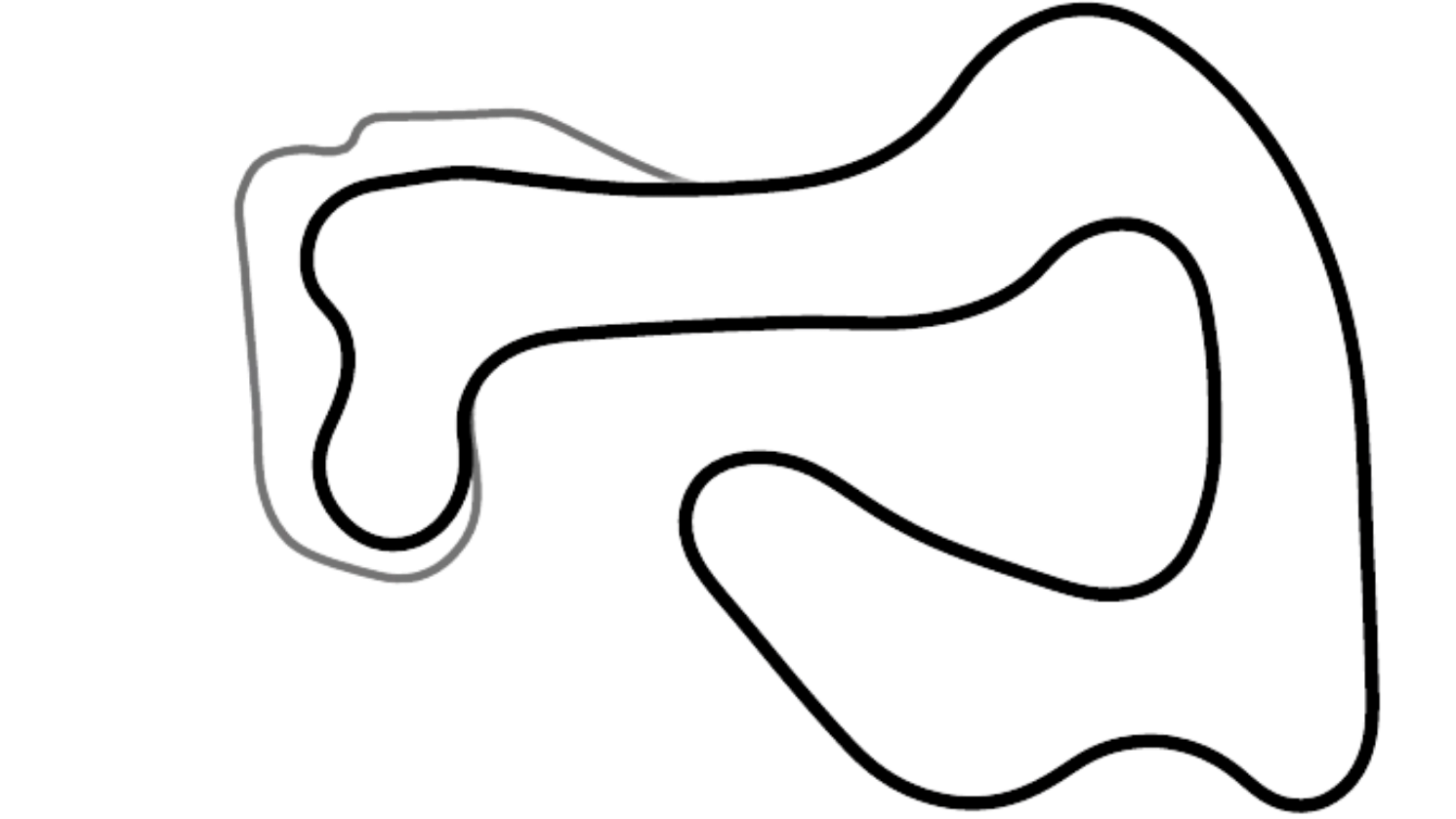 Track map of Whilton Mill 2024 kart circuit from KartSim Pro UK software, showing updated layout and corner profiles.