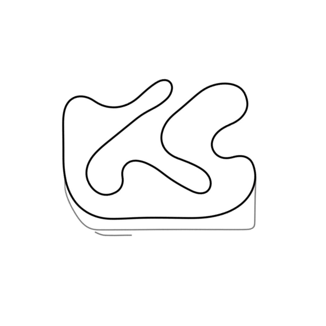 Digital layout map of Zuera kart circuit from KartSim Esports software, highlighting its long straight and challenging high-speed corners.